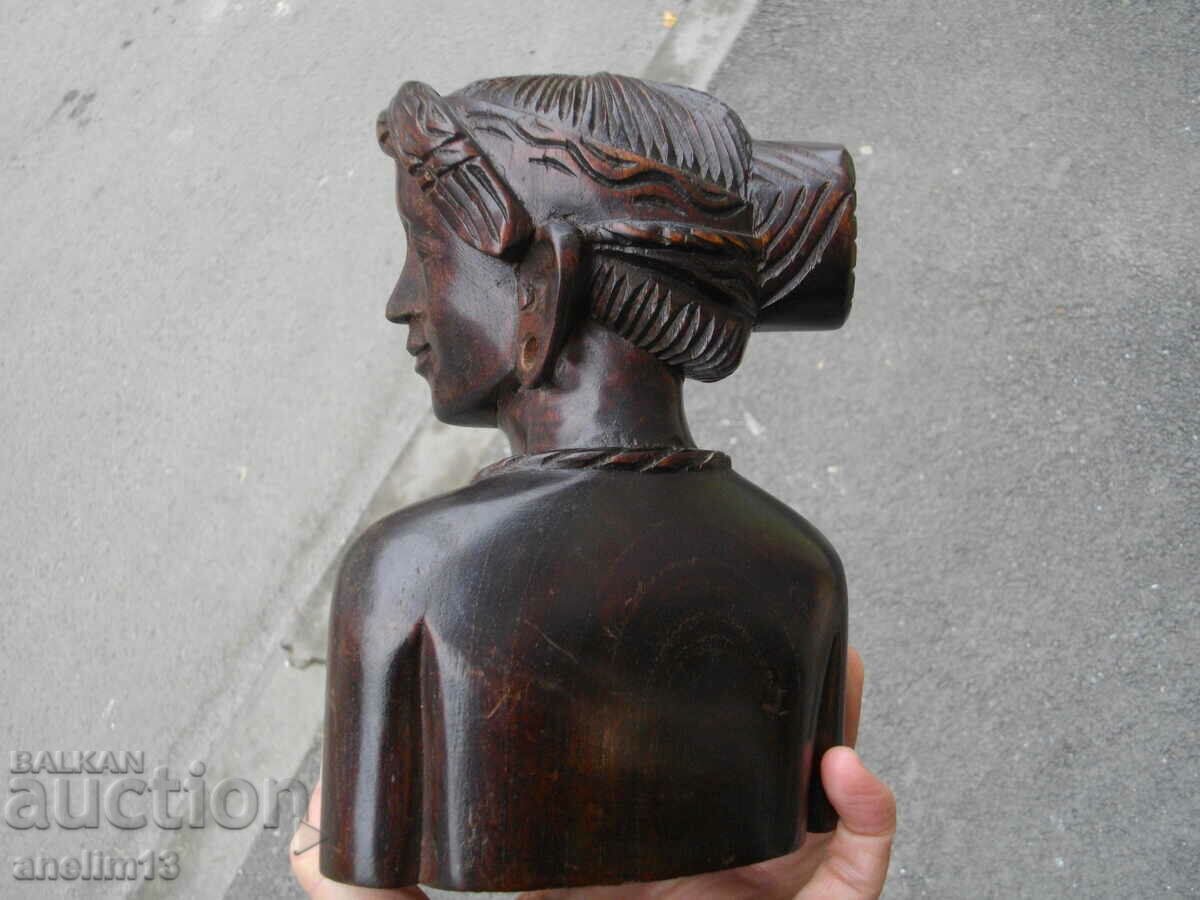 OLD FIGURE STATUETTE BUST WOOD CARVING - 5