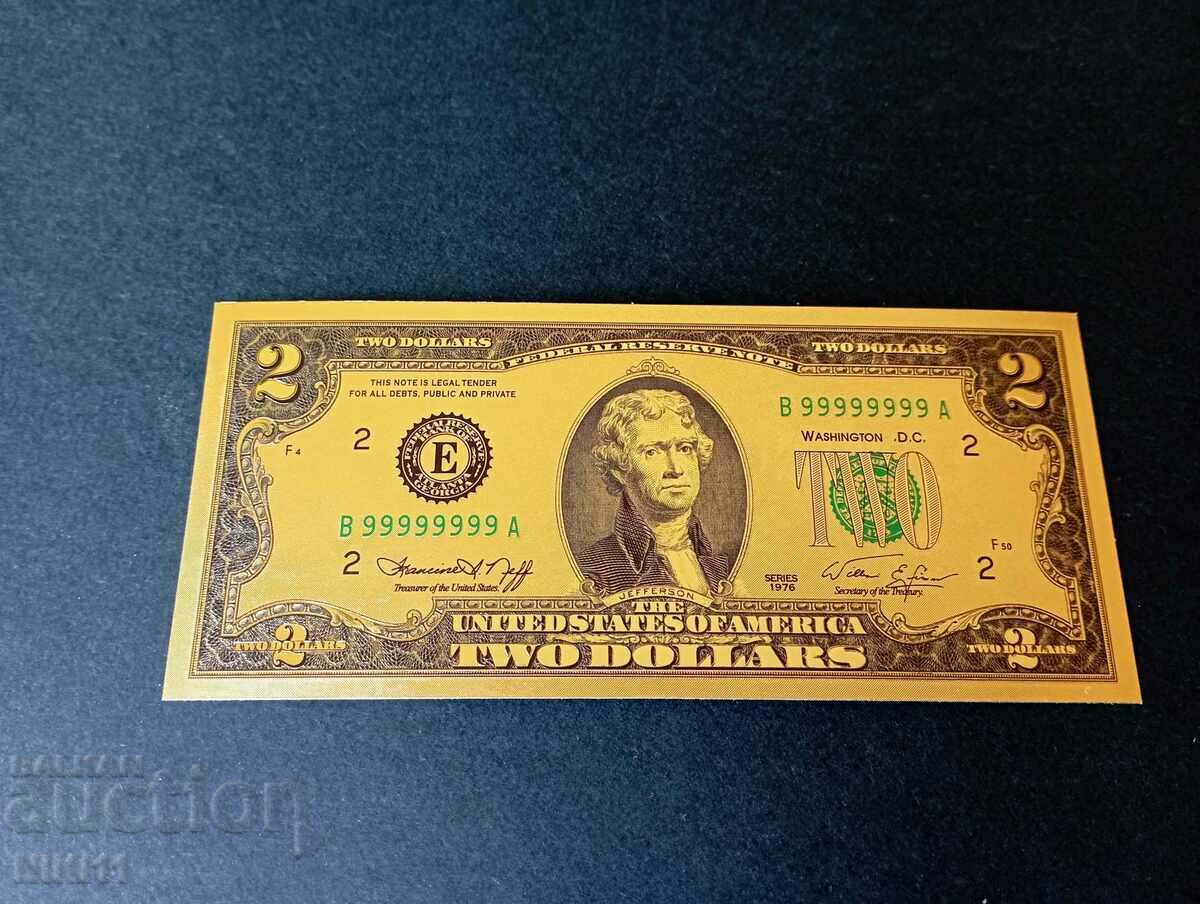 Bancnotă 2 dolari SUA 2003 dolar de aur America americană