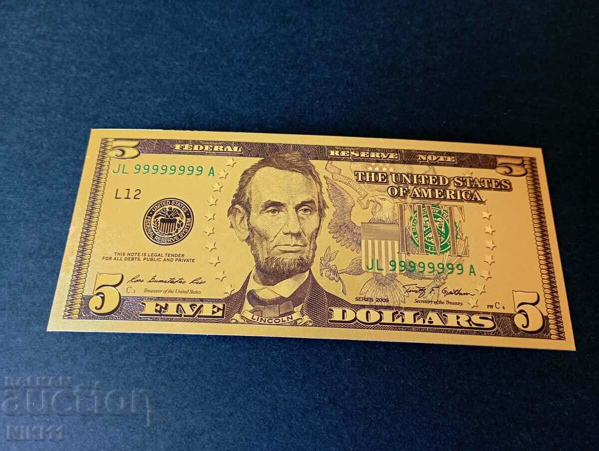 Банкнота 5 долара САЩ 2003  златен долар американски Америка