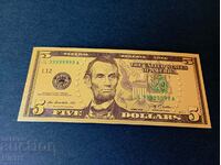 Banknote 5 dollars US 2003 gold dollar US America