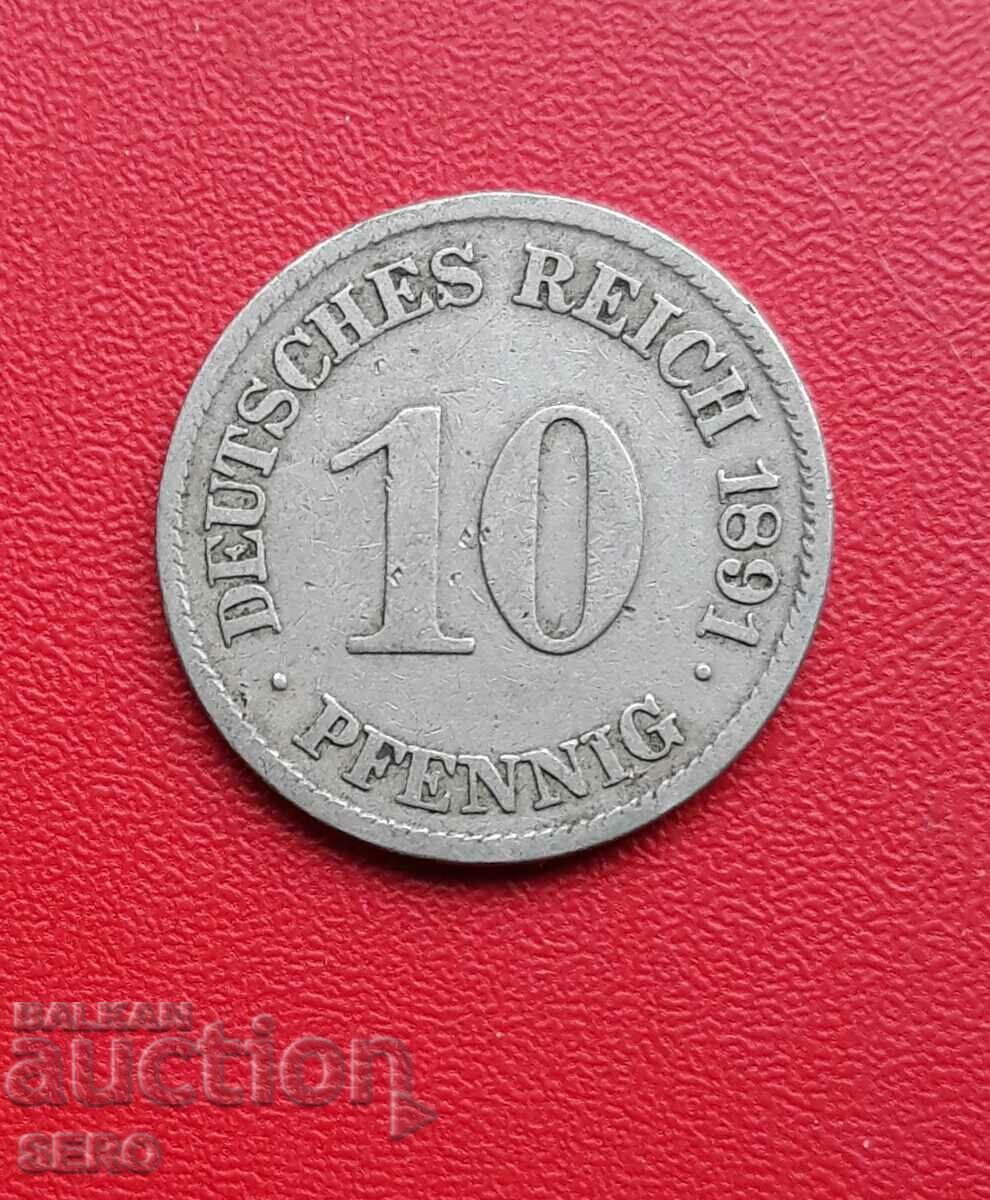Germania-10 Pfennig 1891 E-Muldenhüten