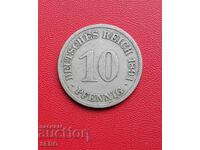 Germany-10 Pfennig 1891 E-Muldenhüten