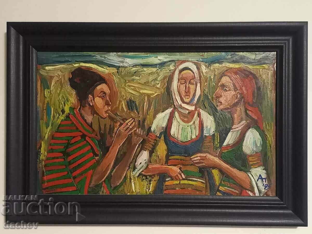 Old FOLKLORE painting COSTUMES COSTUMES author's Signed!