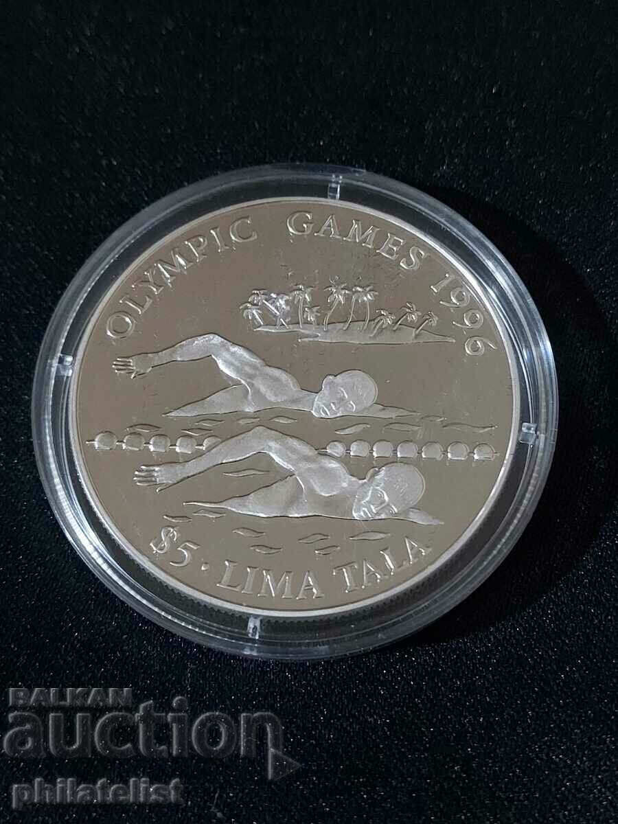 Tokelau 1994 5 Tala - Elizabeth II - Swimming Silver coin
