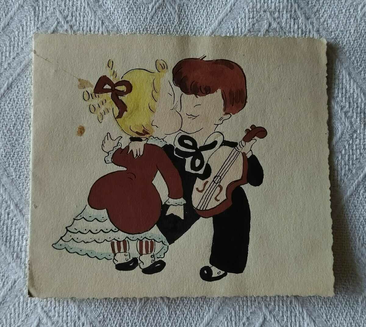 HAND PAINTED 1953 BOILER ROOM CARD.