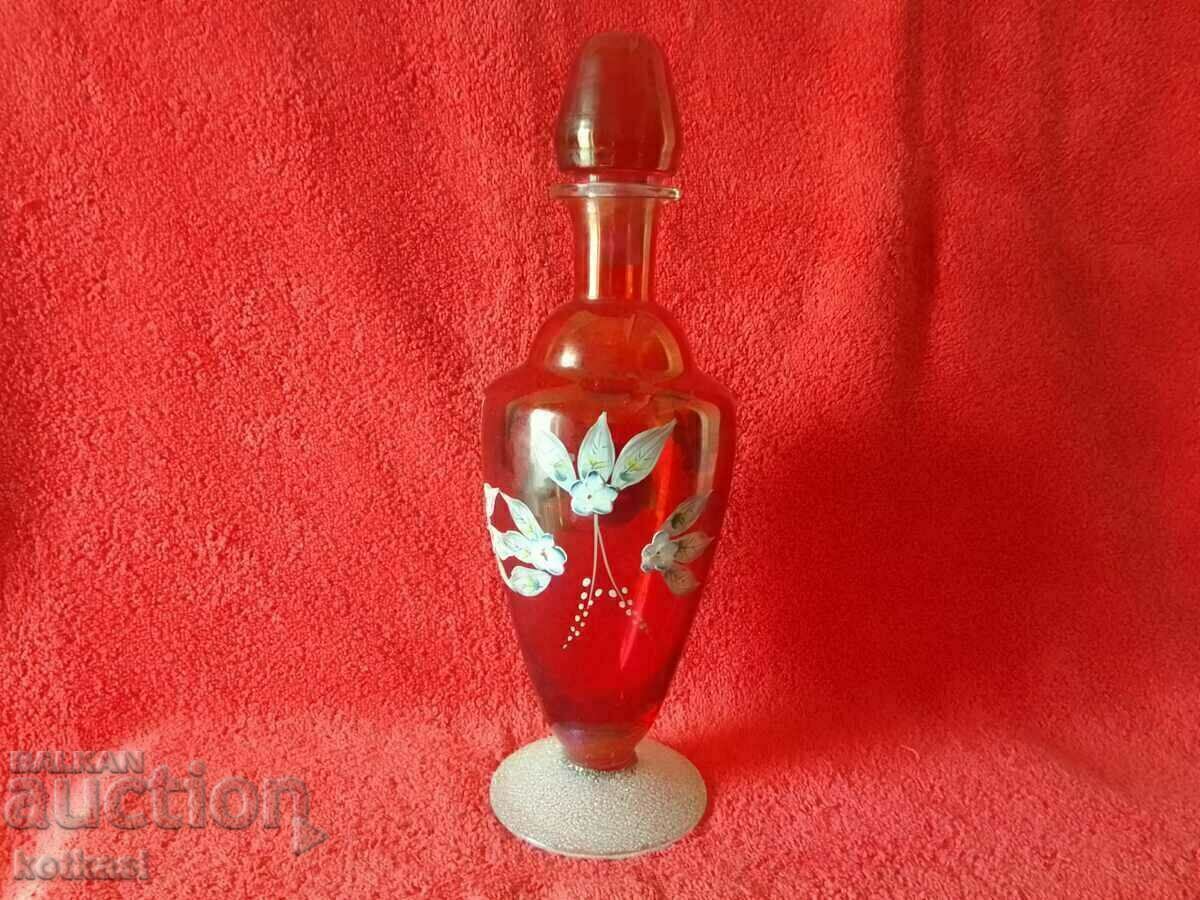 Auction Old Jug Carafe red glass Bohemia hand painted Auction Old Jug Carafe red glass Bohemia hand painted