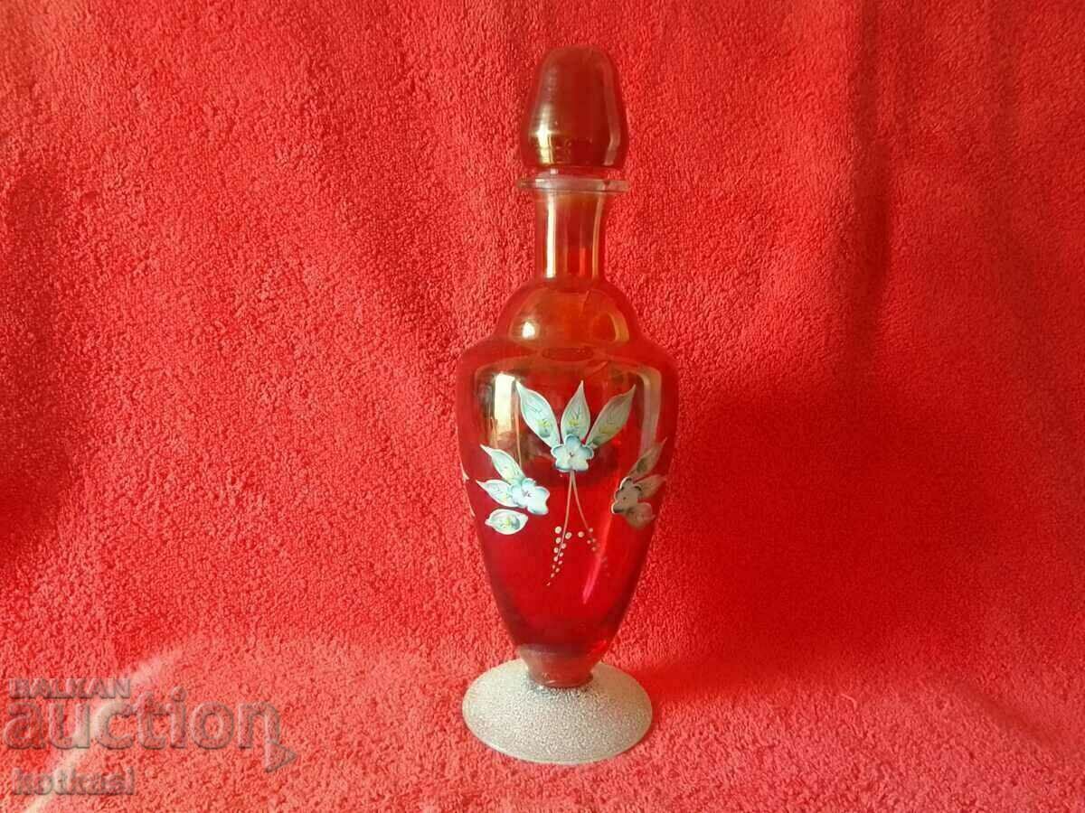 Old Jug Carafe red glass Bohemia hand painted Old Jug Carafe red glass Bohemia hand painted
