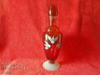 Old Jug Carafe red glass Bohemia hand painted