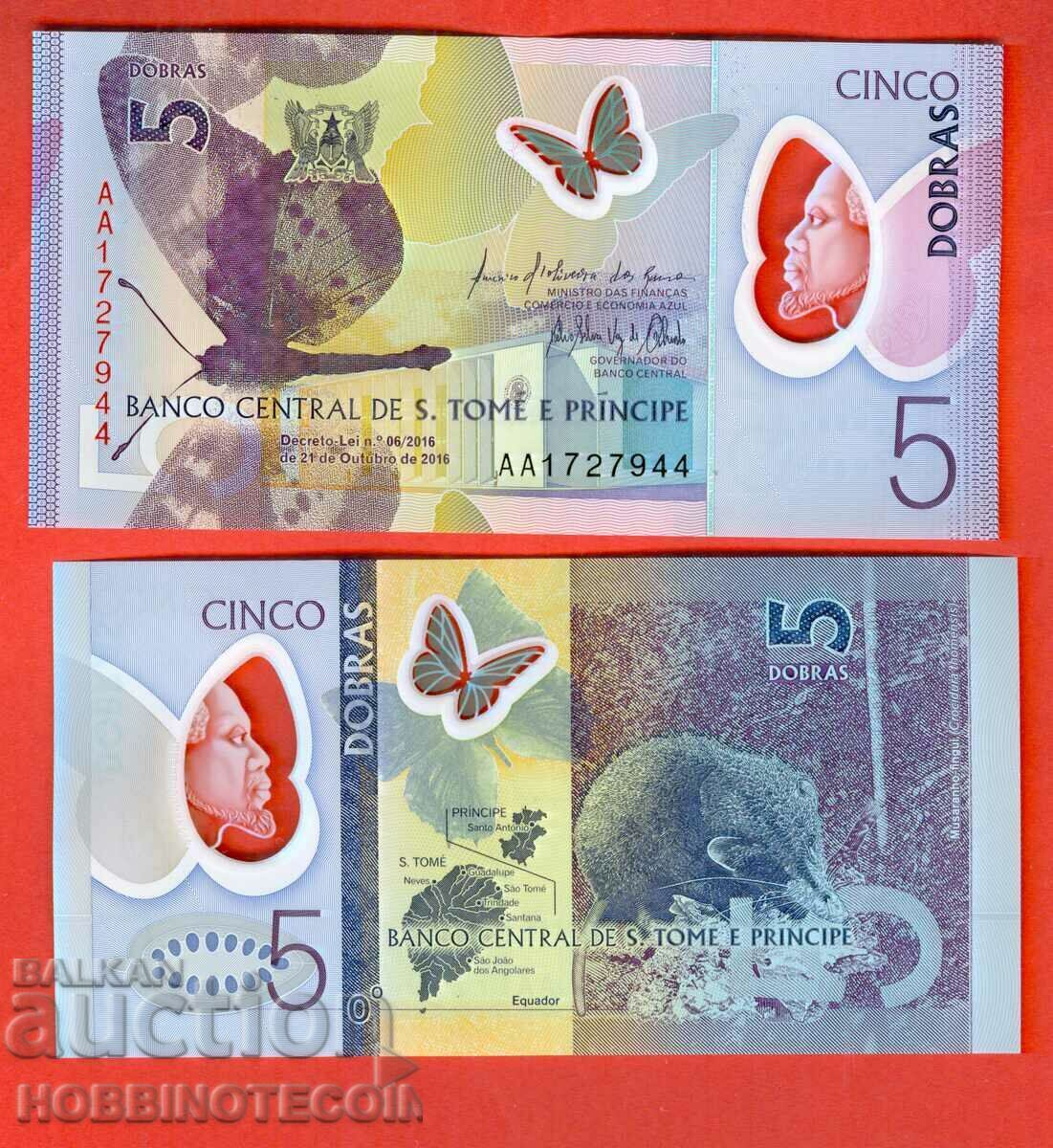 SAO TOME AND PRINCIPLES 5 Good issue 2016 NEW UNC POLYMER