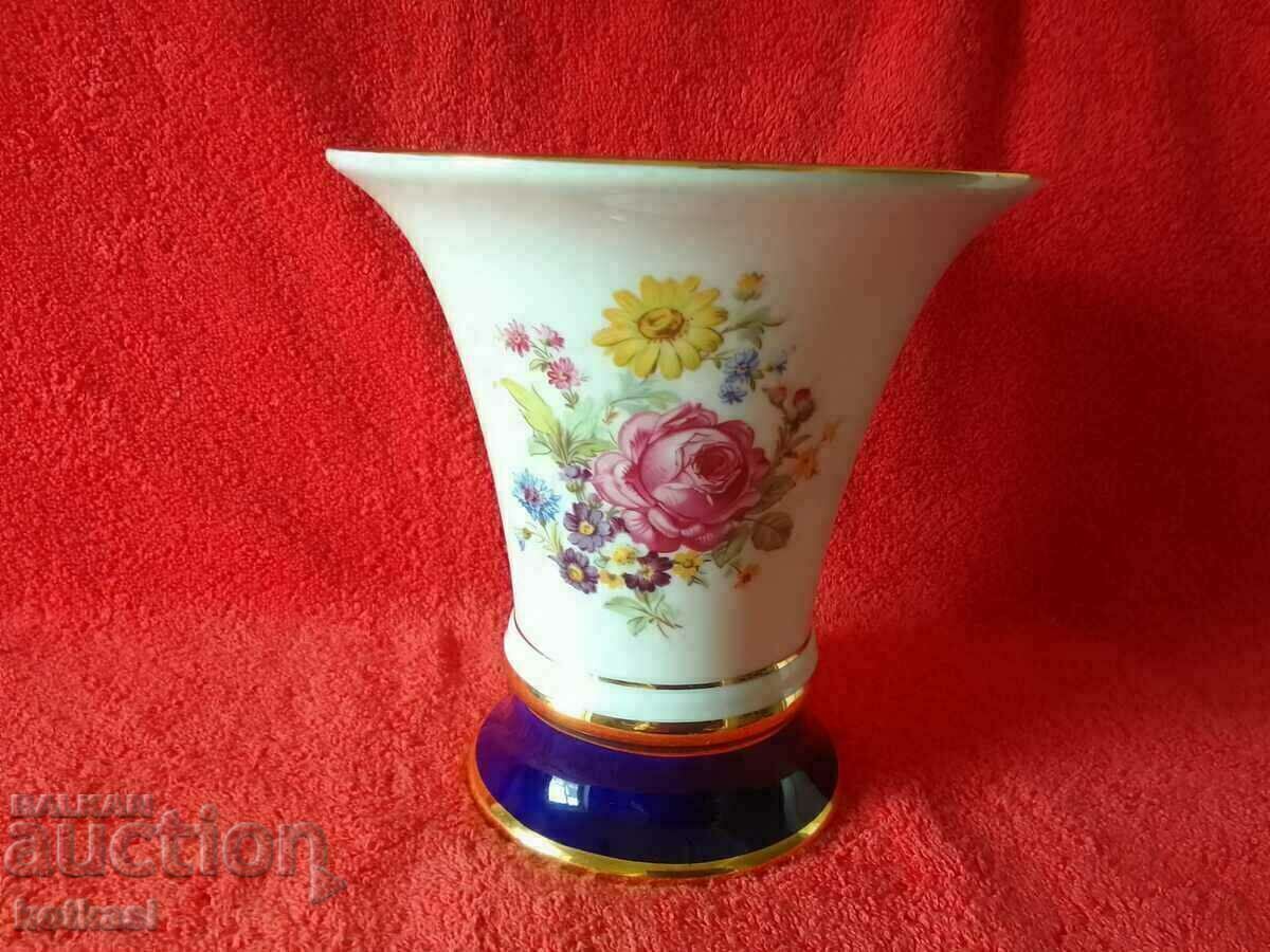 Auction  Porcelain vase ROYAL DUX Cobalt Meissen bouquets gilding
