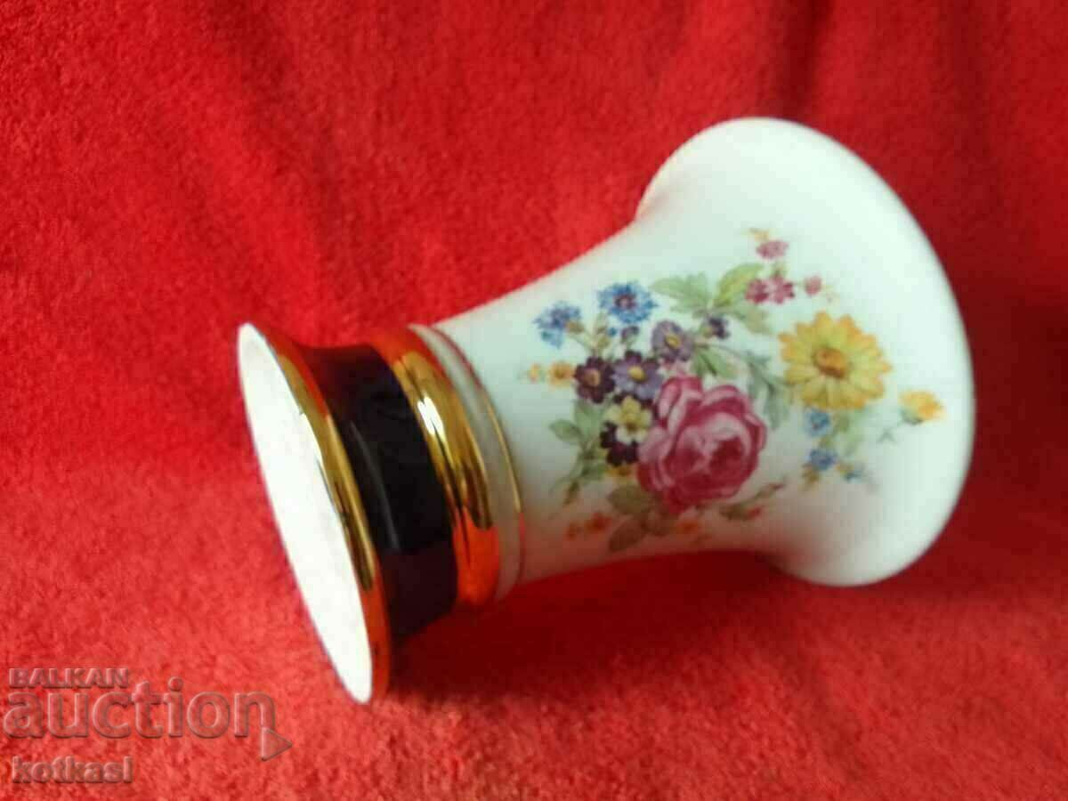 Porcelain vase ROYAL DUX Cobalt Meissen bouquets gilding - 6