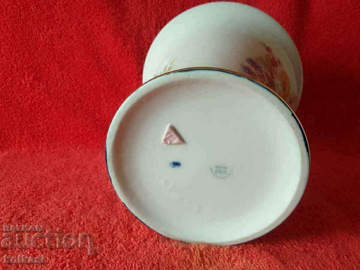 Porcelain vase ROYAL DUX Cobalt Meissen bouquets gilding - 7