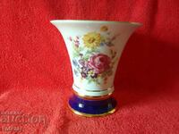 Porcelain vase ROYAL DUX Cobalt Meissen bouquets gilding