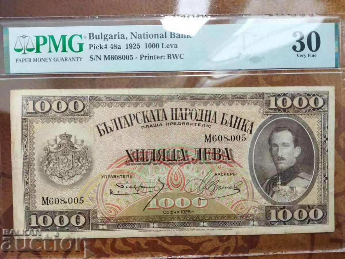 Bulgaria banknote 1000 BGN from 1925. PMG VF 30