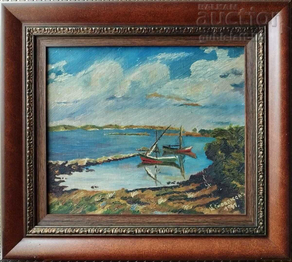 Painting, boats, sea, art. Y. Skolakovu, 1941