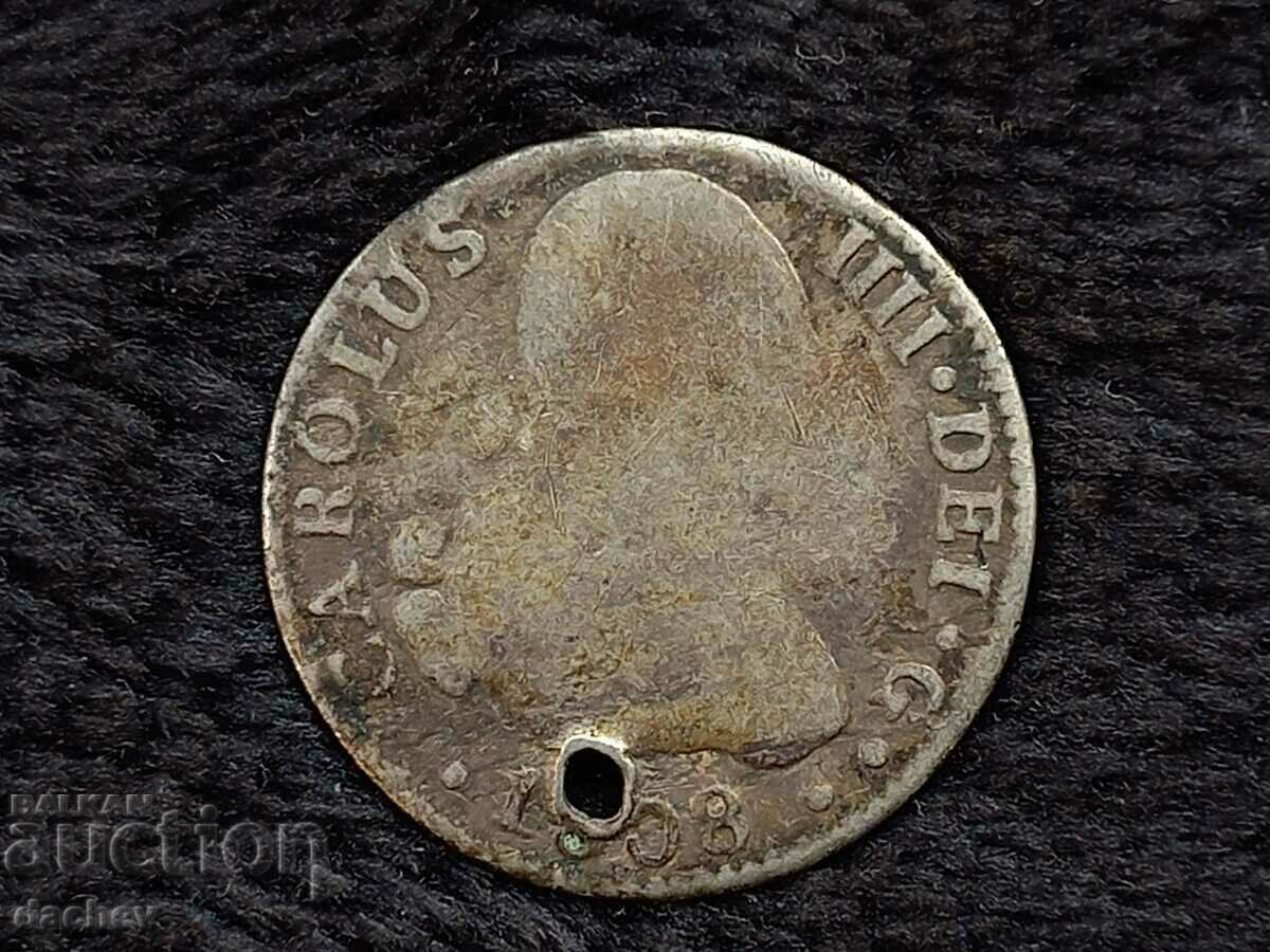 Auction Rare Old Spain 1808 Jeweled Silver Coin Auction Rare Old Spain 1808 Jeweled Silver Coin