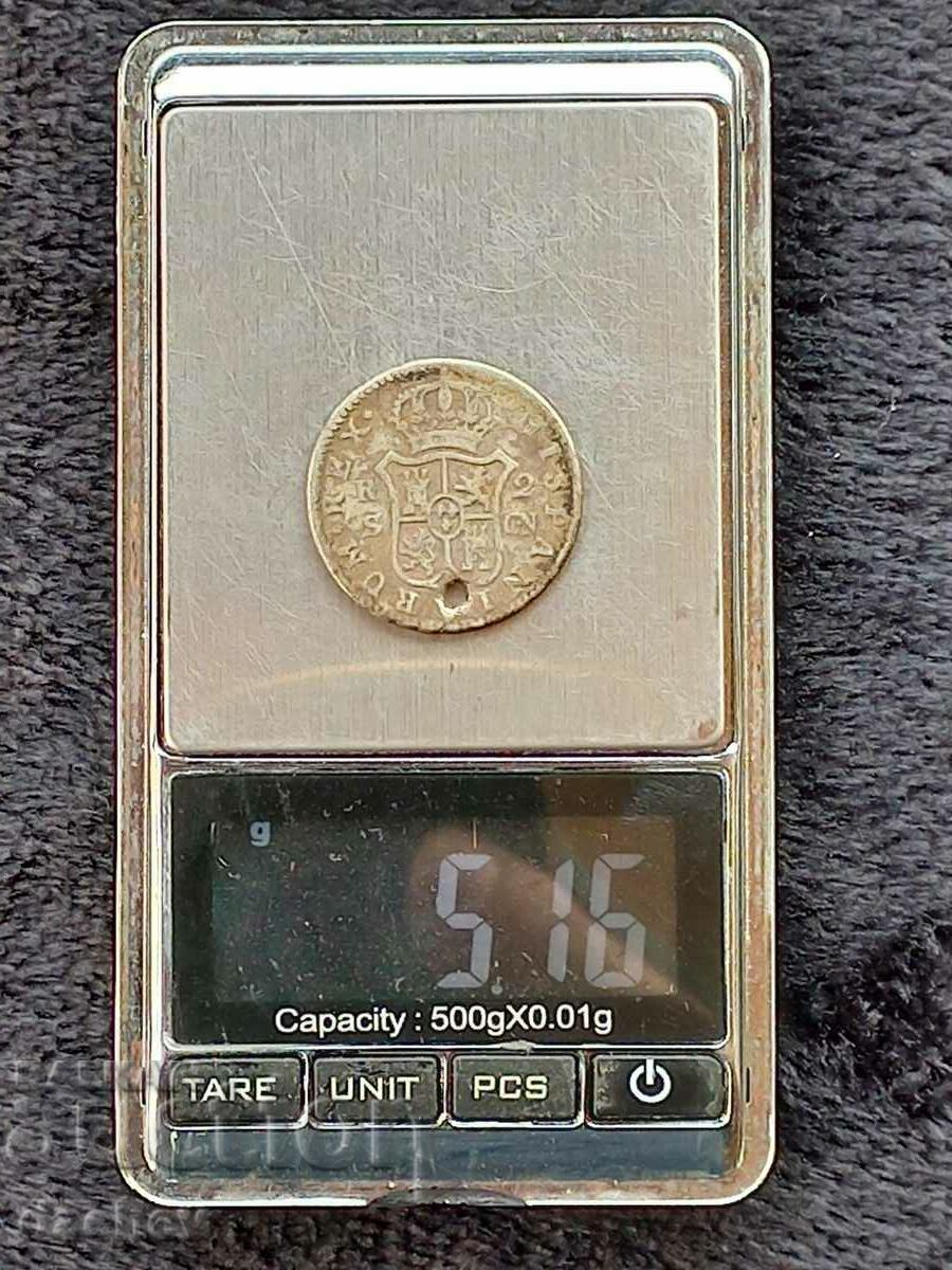 Rare Old Spain 1808 Jeweled Silver Coin - 5 Rare Old Spain 1808 Jeweled Silver Coin - 5
