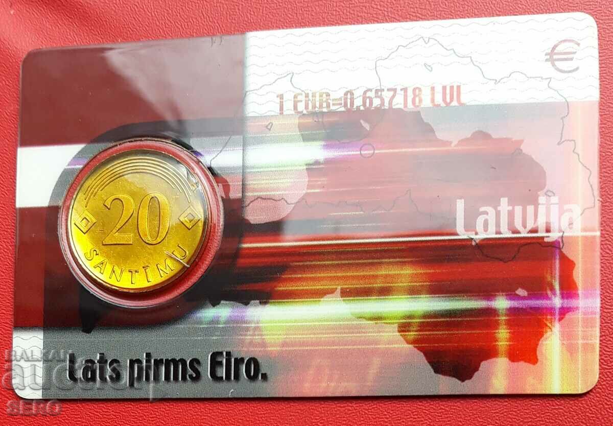 Latvia - coin card with 20 centimes 1992