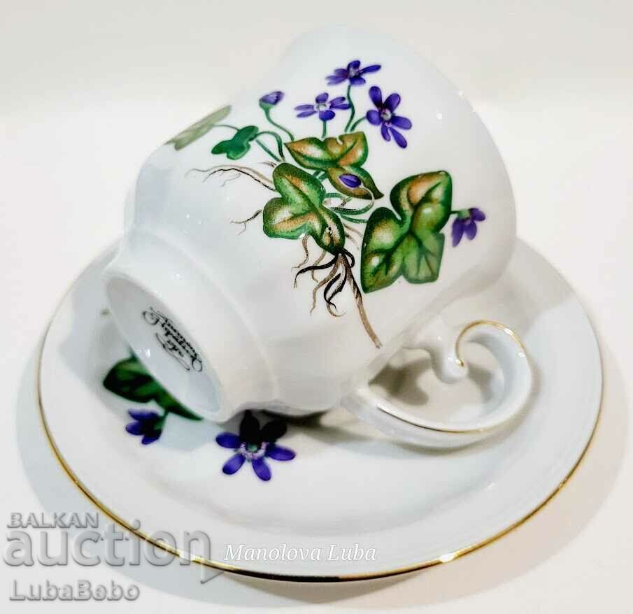Carl von Linne porcelain cup and saucer, "Anemone Hepatica with price 95.00 BGN | € 48.57 Carl von Linne porcelain cup and saucer, "Anemone Hepatica with price 95.00 BGN | € 48.57