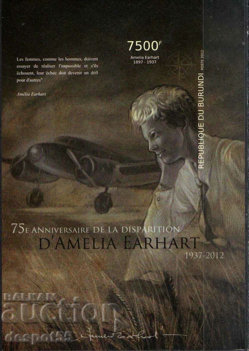 2012. Burundi. 75 years since the disappearance of Amelia Earhart. Block.