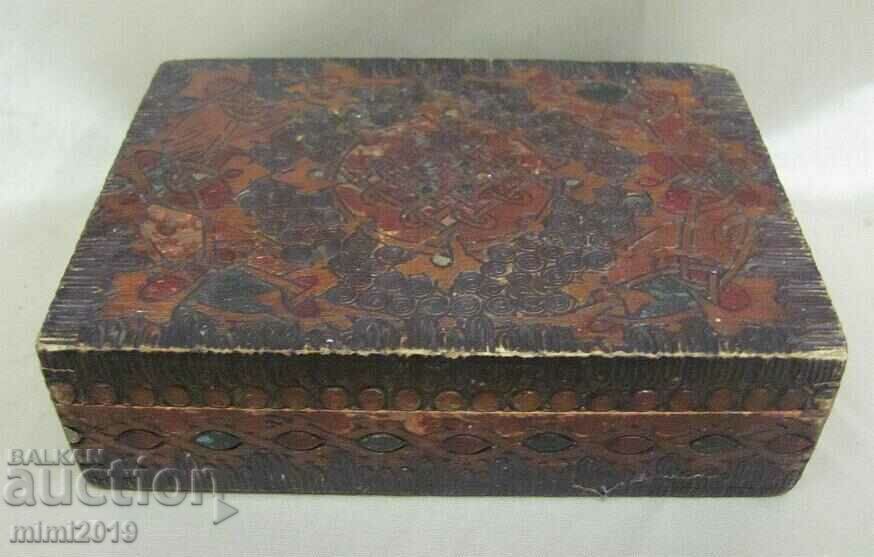 19th Century Wooden Jewelry Box Folk Motifs - 7 19th Century Wooden Jewelry Box Folk Motifs - 7