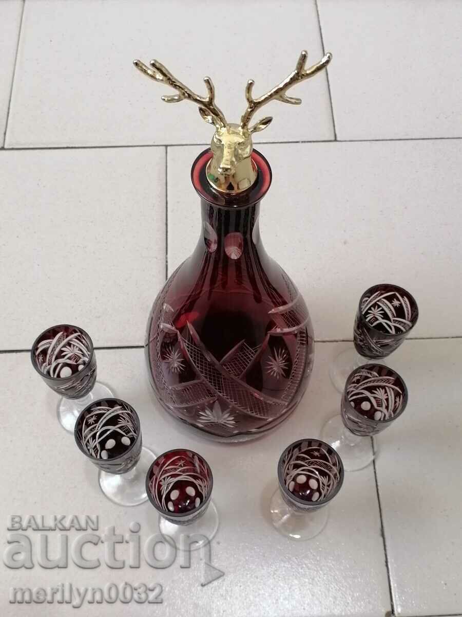 Bohemian crystal service 6 cups decanter red glass with price 365.00 BGN | € 186.62 Bohemian crystal service 6 cups decanter red glass with price 365.00 BGN | € 186.62