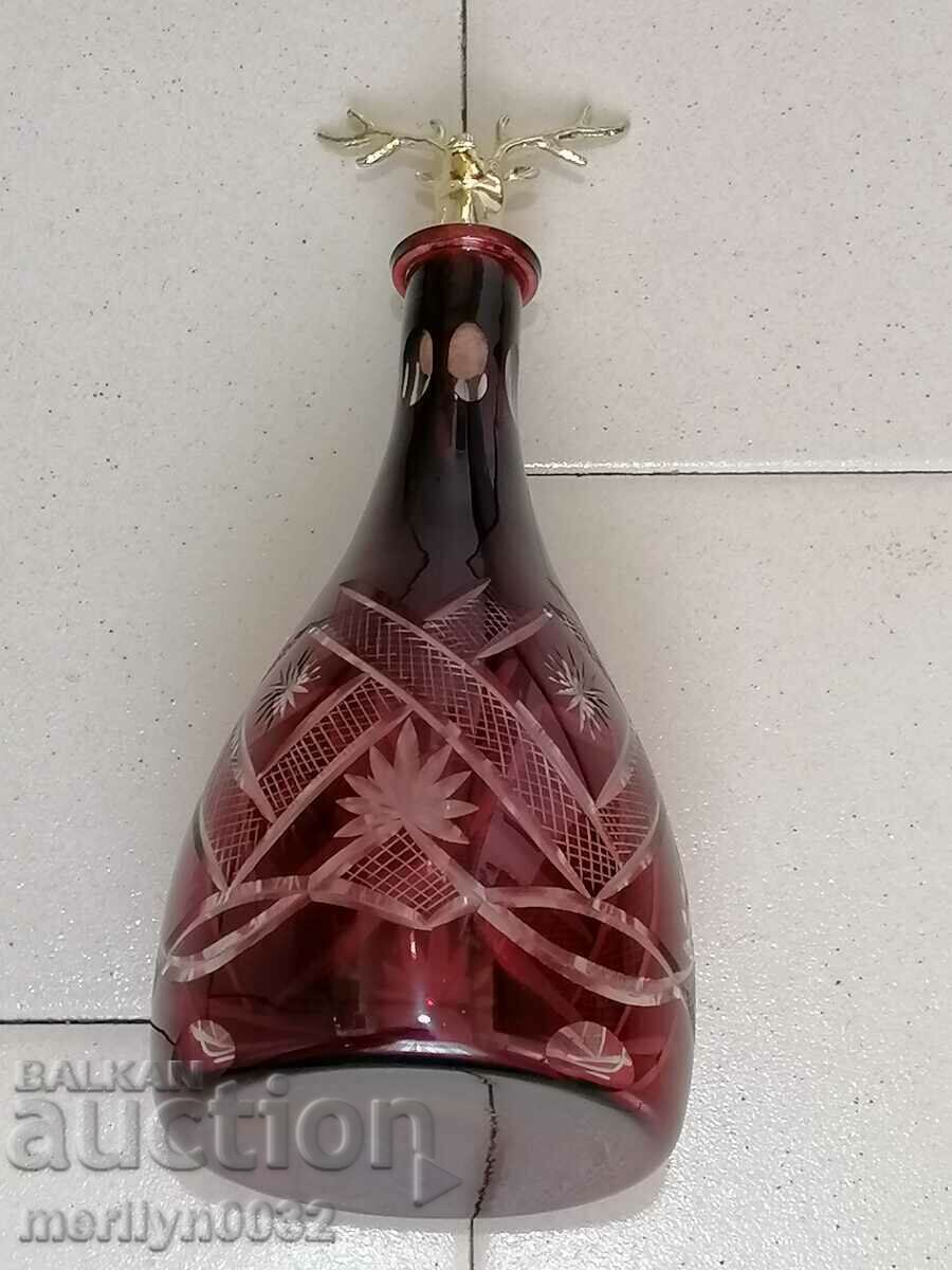 Bohemian crystal service 6 cups decanter red glass - 7