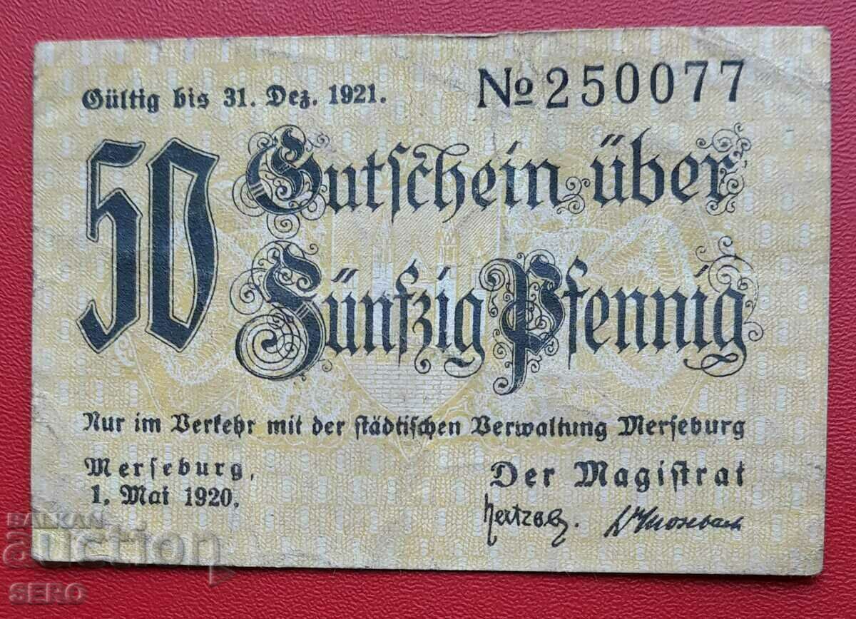 Τραπεζογραμμάτιο-Γερμανία-Σαξονία-Μέρσεμπουργκ-50 pfen.1920-μονής όψης