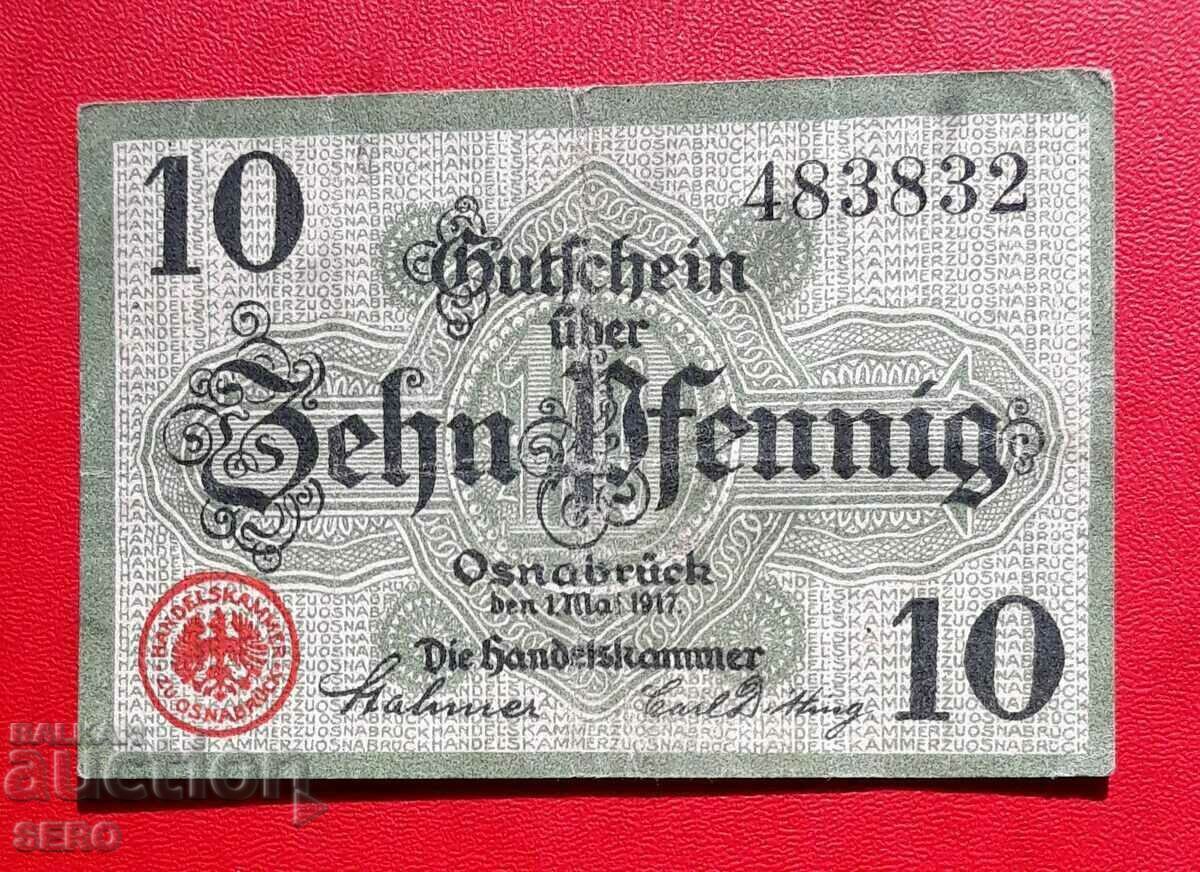 Bancnota-Germania-Saxonia-Osnabrück-10 Pfennig 1917