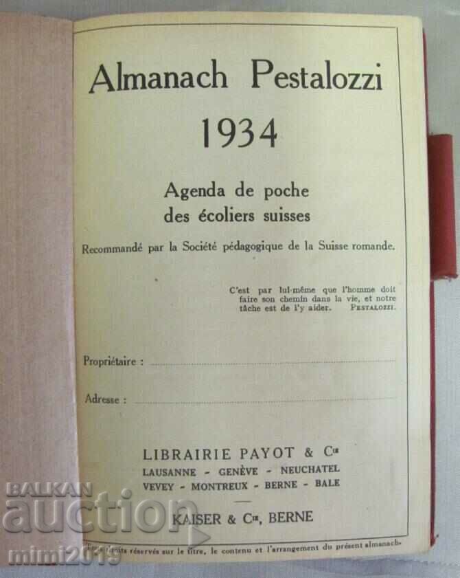 Auction 1934 Book-Calendar-Almanac Switzerland Auction 1934 Book-Calendar-Almanac Switzerland