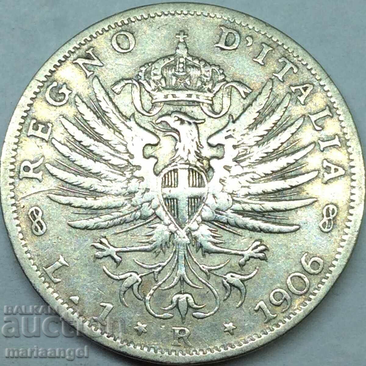 Италия 1 лира 1906 Орел Савойски сребро 2