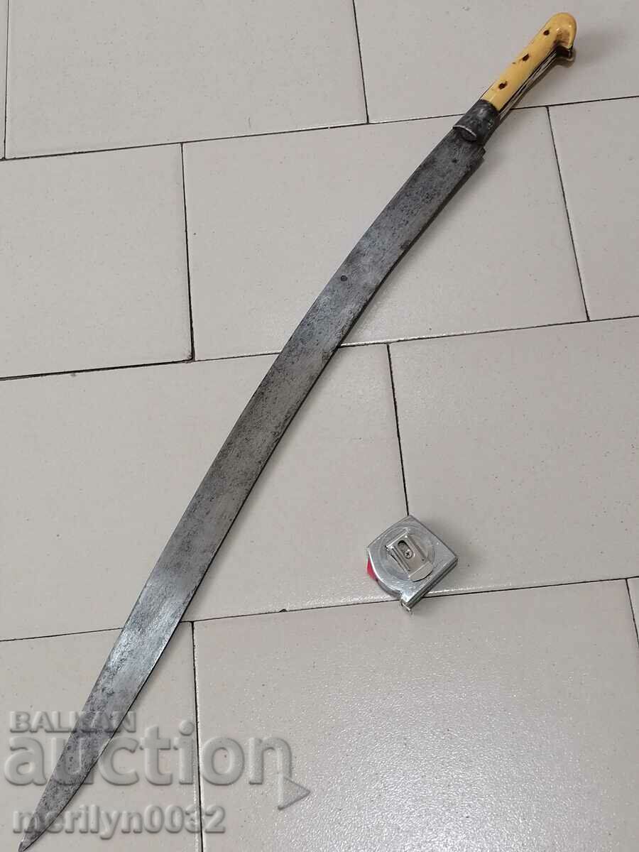 Battle scimitar with stamped ivory karakulak knife saber