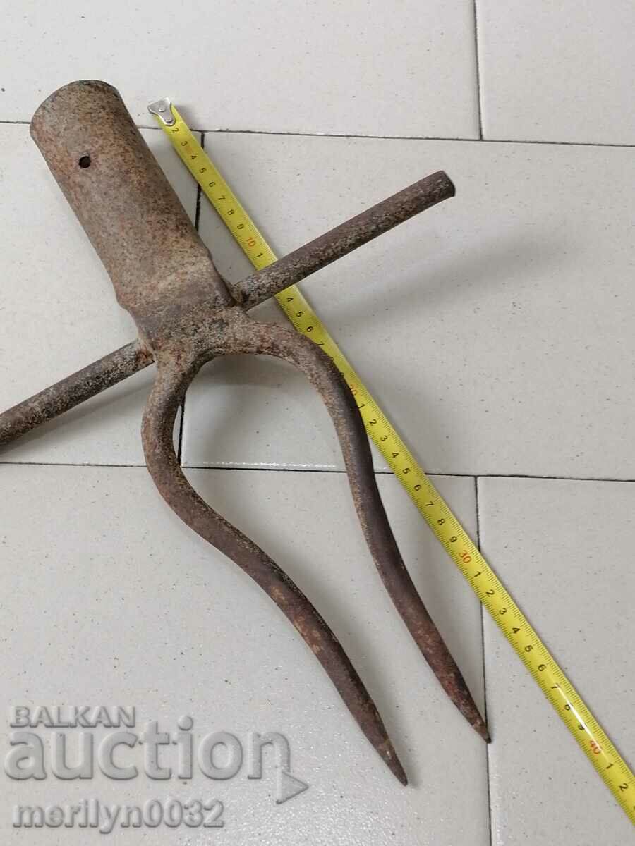 Old Wrought Two Prong, Pitchfork, Wrought Iron - 5
