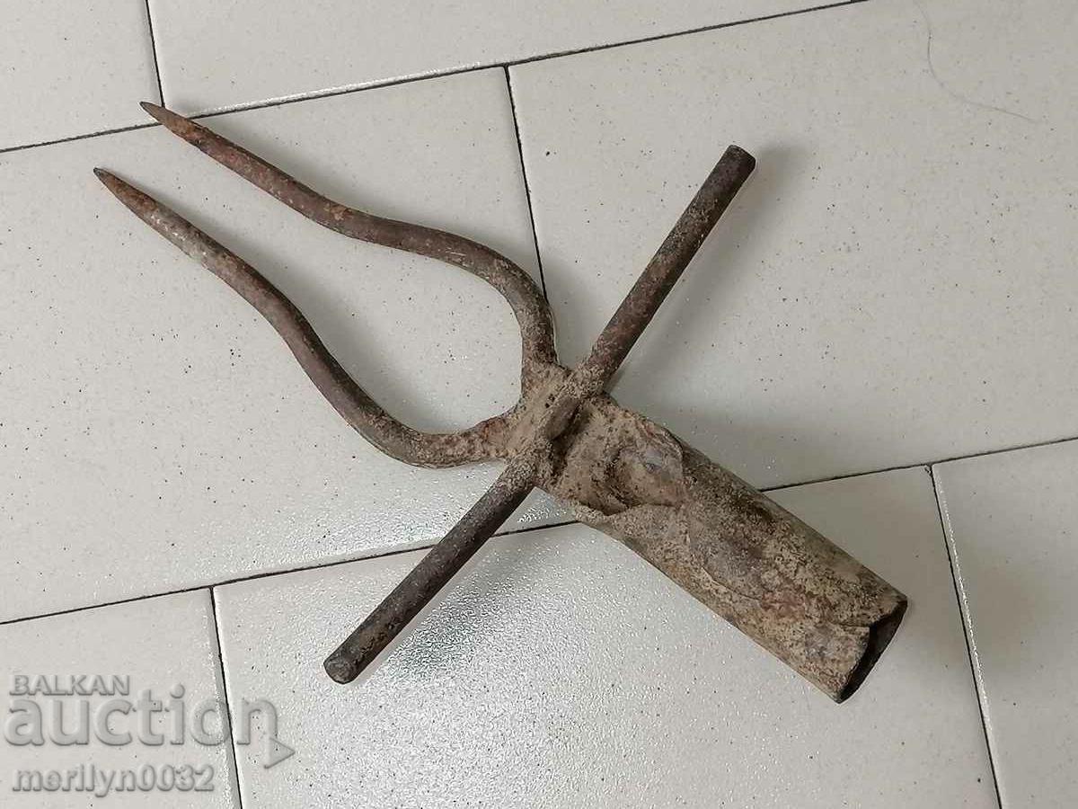 Delivery of Old Wrought Two Prong, Pitchfork, Wrought Iron Delivery of Old Wrought Two Prong, Pitchfork, Wrought Iron