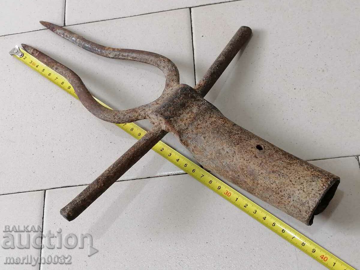 Old Wrought Two Prong, Pitchfork, Wrought Iron - 5 Old Wrought Two Prong, Pitchfork, Wrought Iron - 5