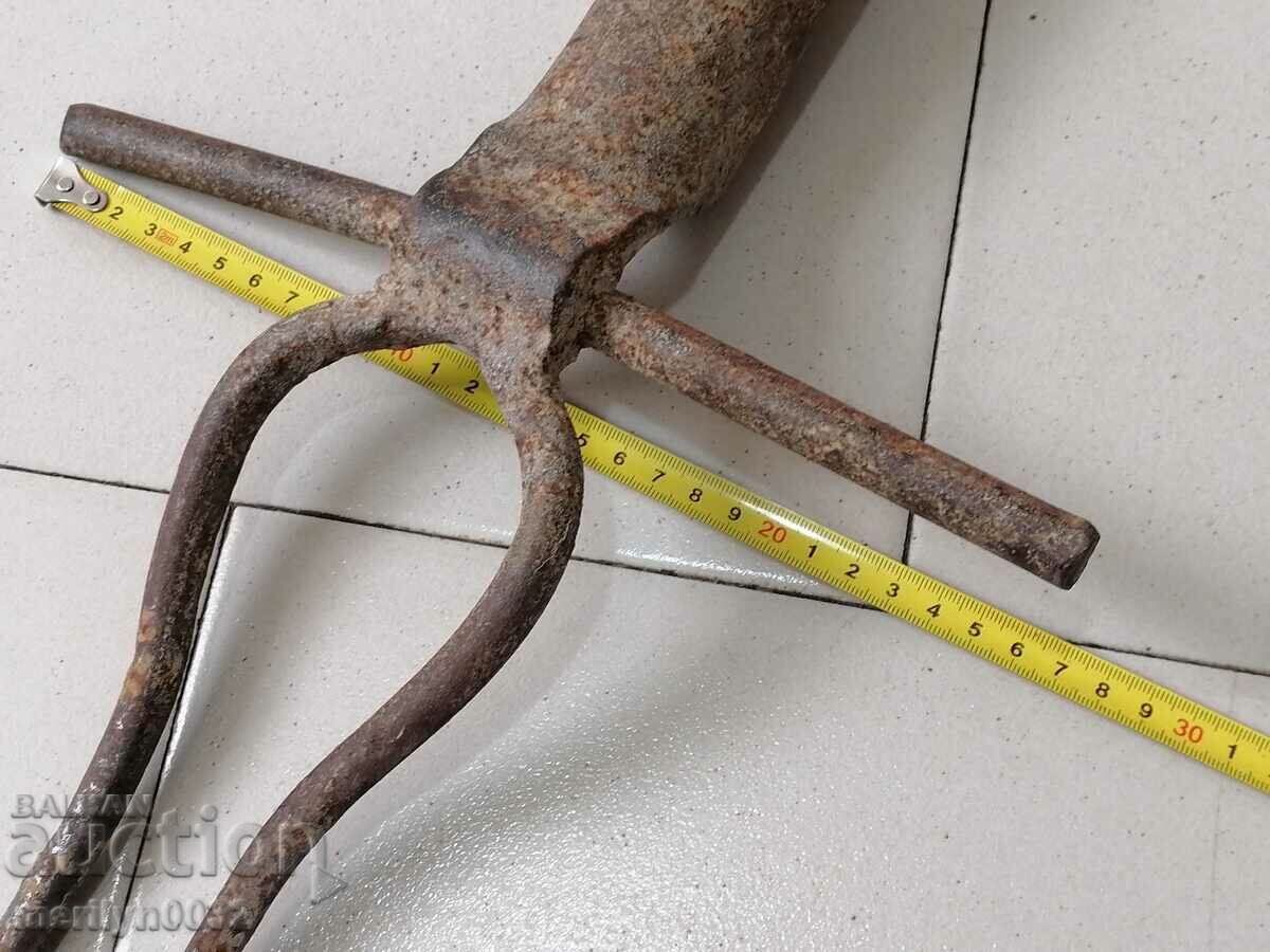 Old Wrought Two Prong, Pitchfork, Wrought Iron - 6 Old Wrought Two Prong, Pitchfork, Wrought Iron - 6