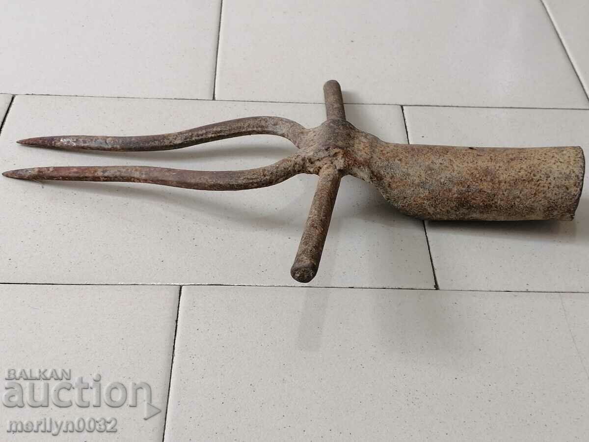Old Wrought Two Prong, Pitchfork, Wrought Iron - 7 Old Wrought Two Prong, Pitchfork, Wrought Iron - 7