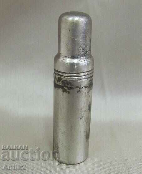 Auction 19th Century Mini Medicine Bottle in Metal Container Auction 19th Century Mini Medicine Bottle in Metal Container