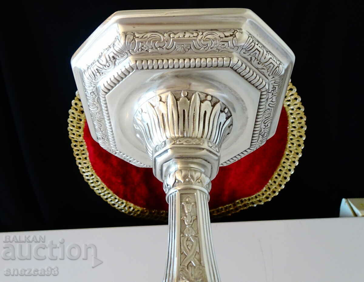 Christofle double candlestick made of pewter 1.5 kg, Duperier model - 5