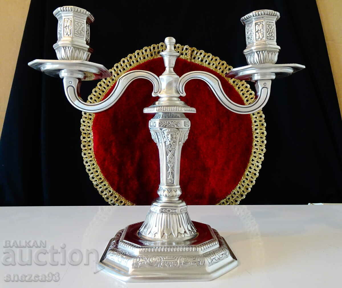 Christofle double candlestick made of pewter 1.5 kg, Duperier model