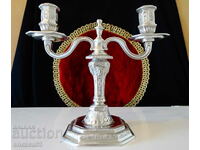 Christofle double candlestick made of pewter 1.5 kg, Duperier model