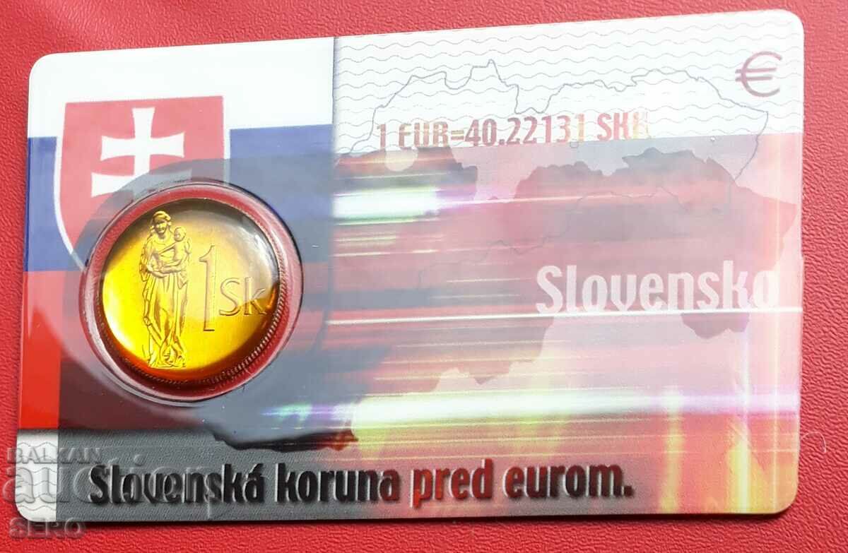 Slovakia - coin card with 1 kroner 1995