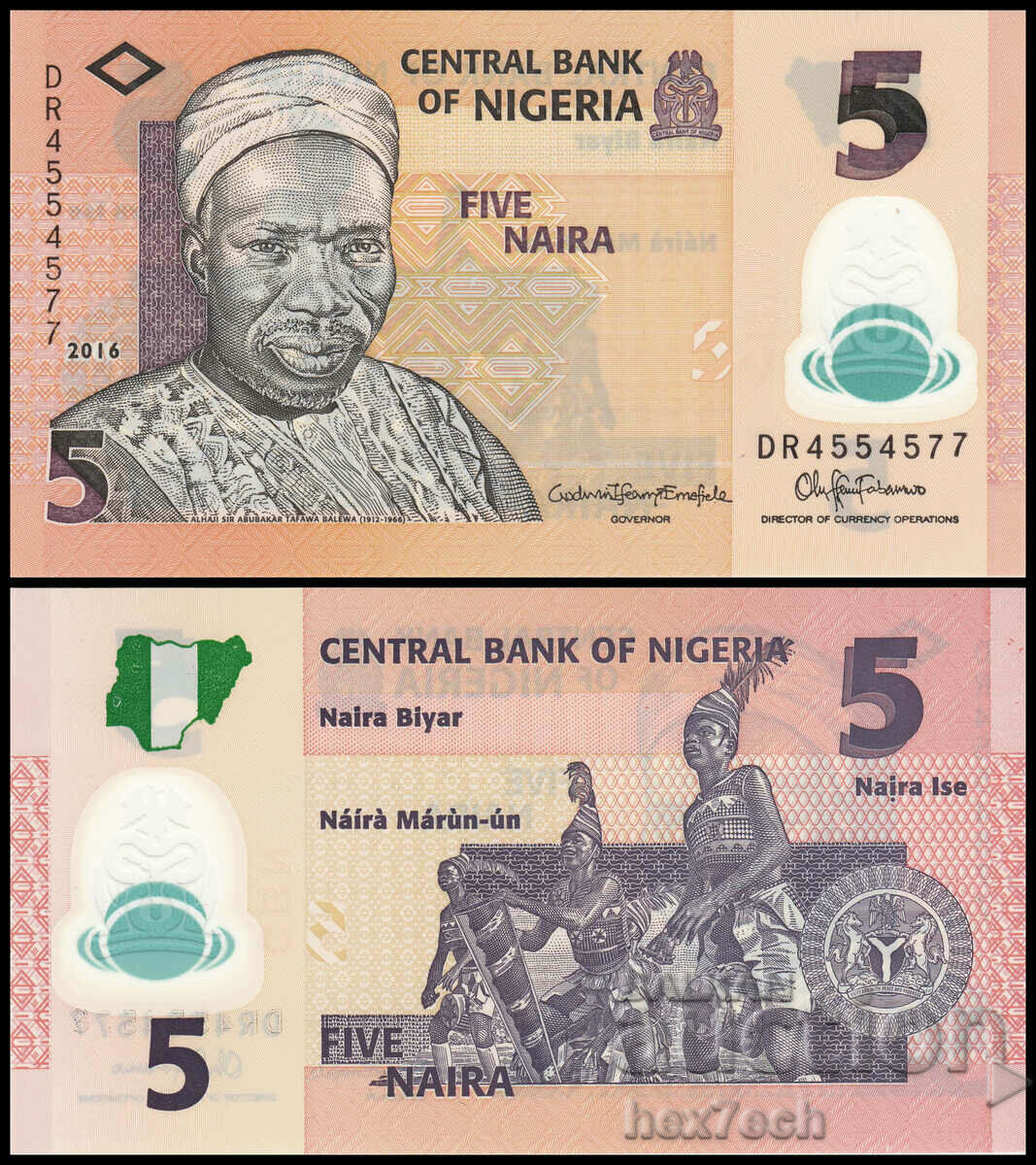 ❤️ ⭐ Nigeria 2016 5 naira polimer UNC nou ⭐ ❤️