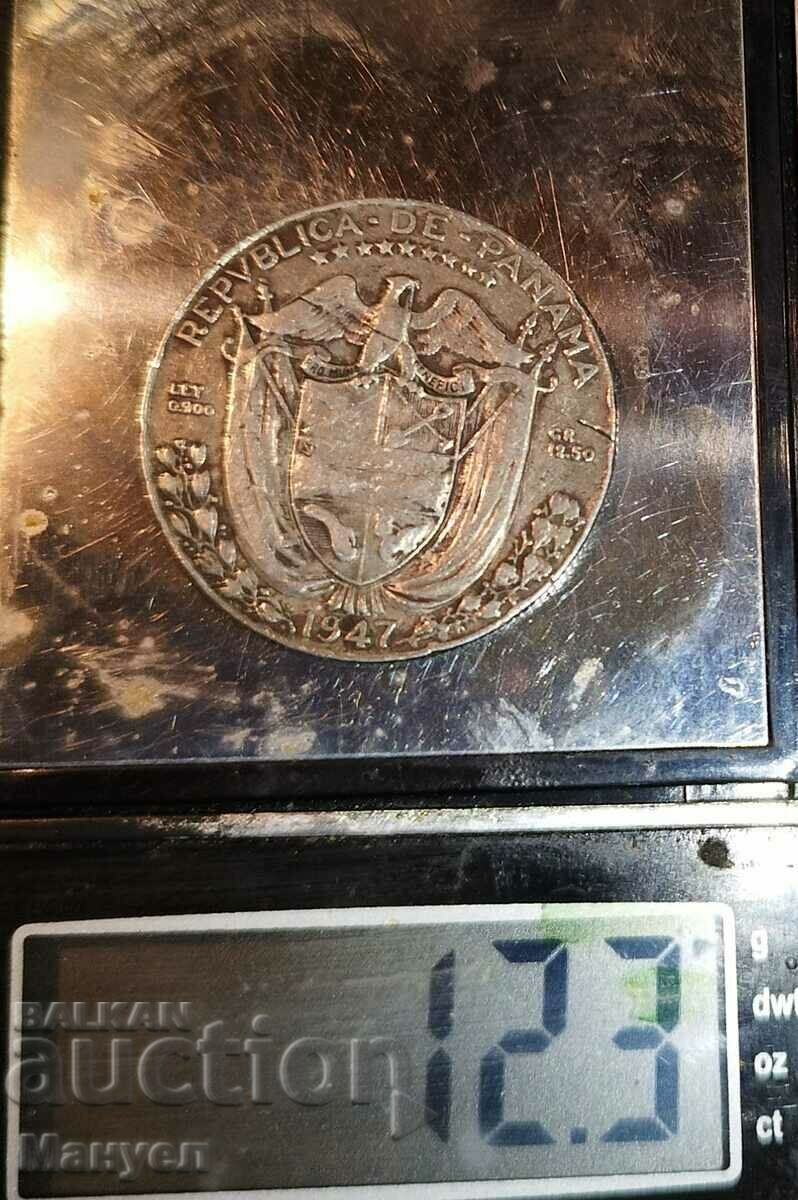 Auction  1/2 Balboa, Panama, silver, 1947.
