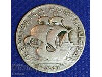 2/3 escudo, Portugal, silver, 1943.