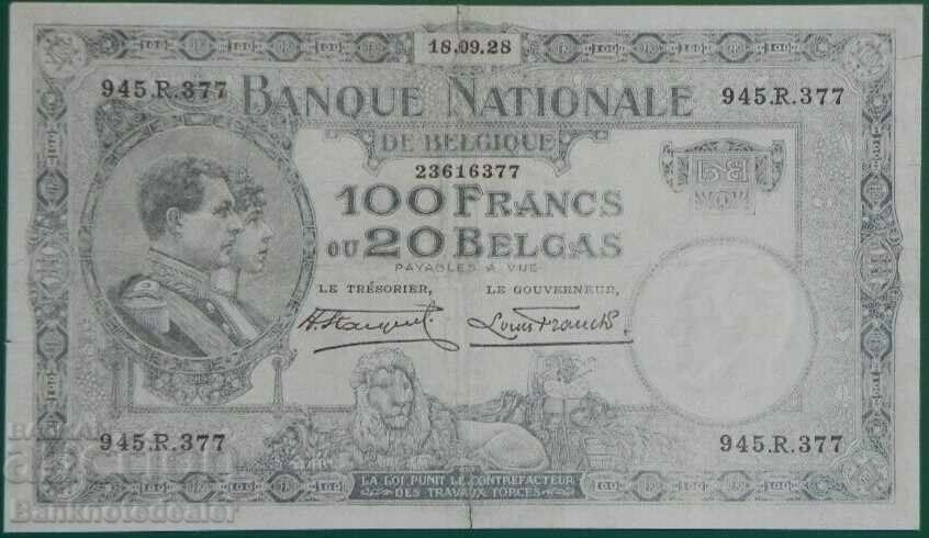 Belgia 100 franci 20 Belgas 1928 Pick 102 Ref 6377