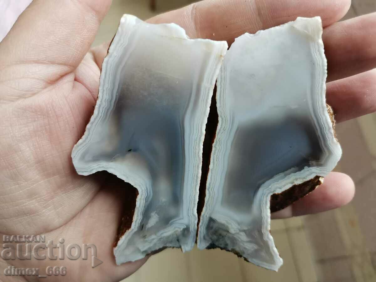 Two halves of an agate geode