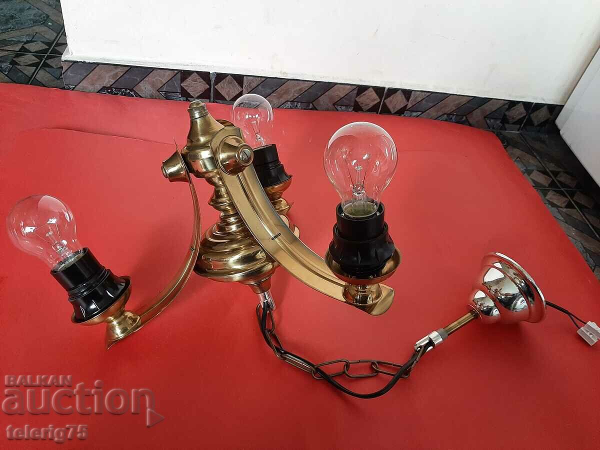 Auction Old Retro Chandelier Lamp from Bronze with 3 bulbs Auction Old Retro Chandelier Lamp from Bronze with 3 bulbs