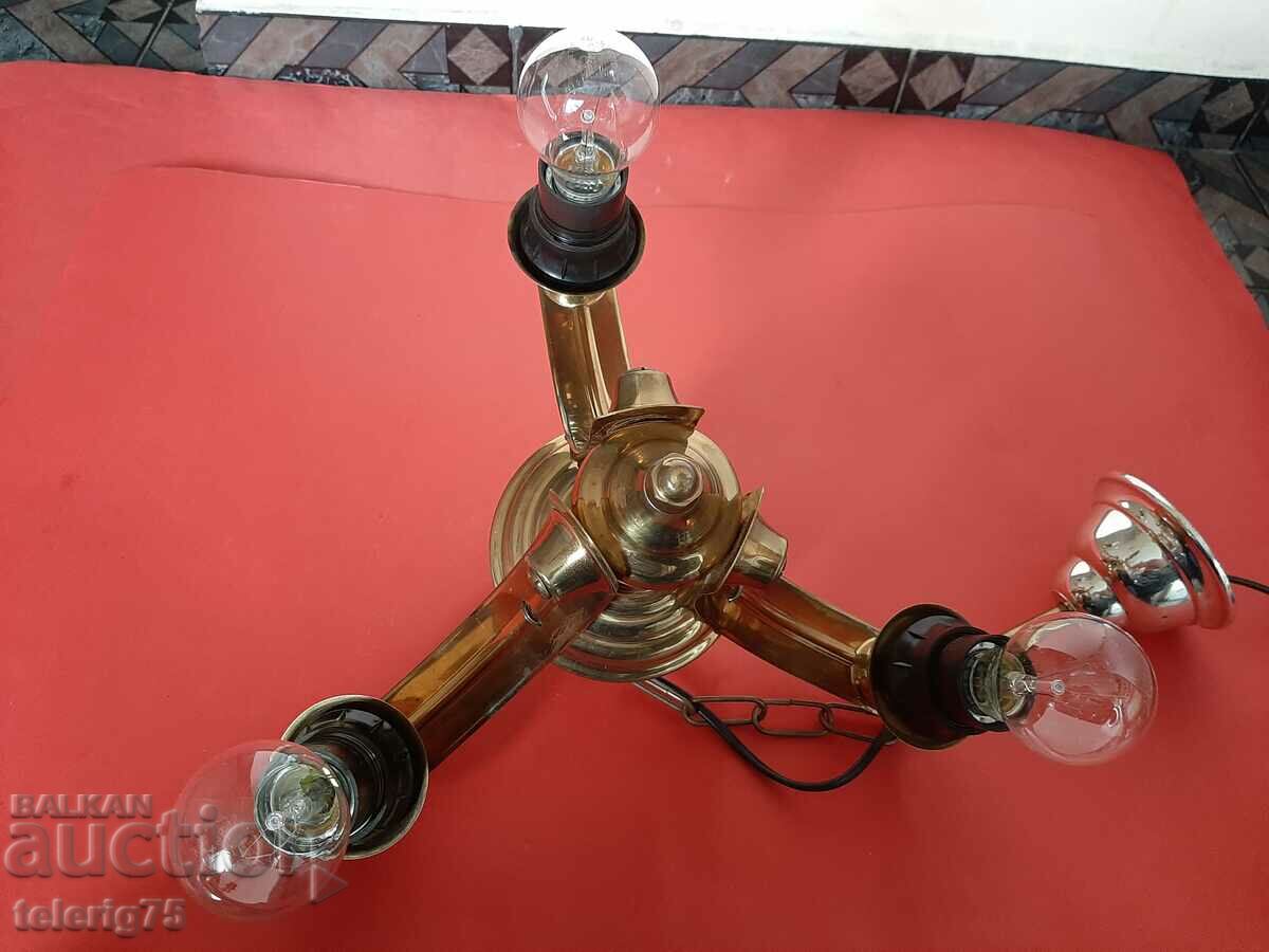 Delivery of Old Retro Chandelier Lamp from Bronze with 3 bulbs Delivery of Old Retro Chandelier Lamp from Bronze with 3 bulbs