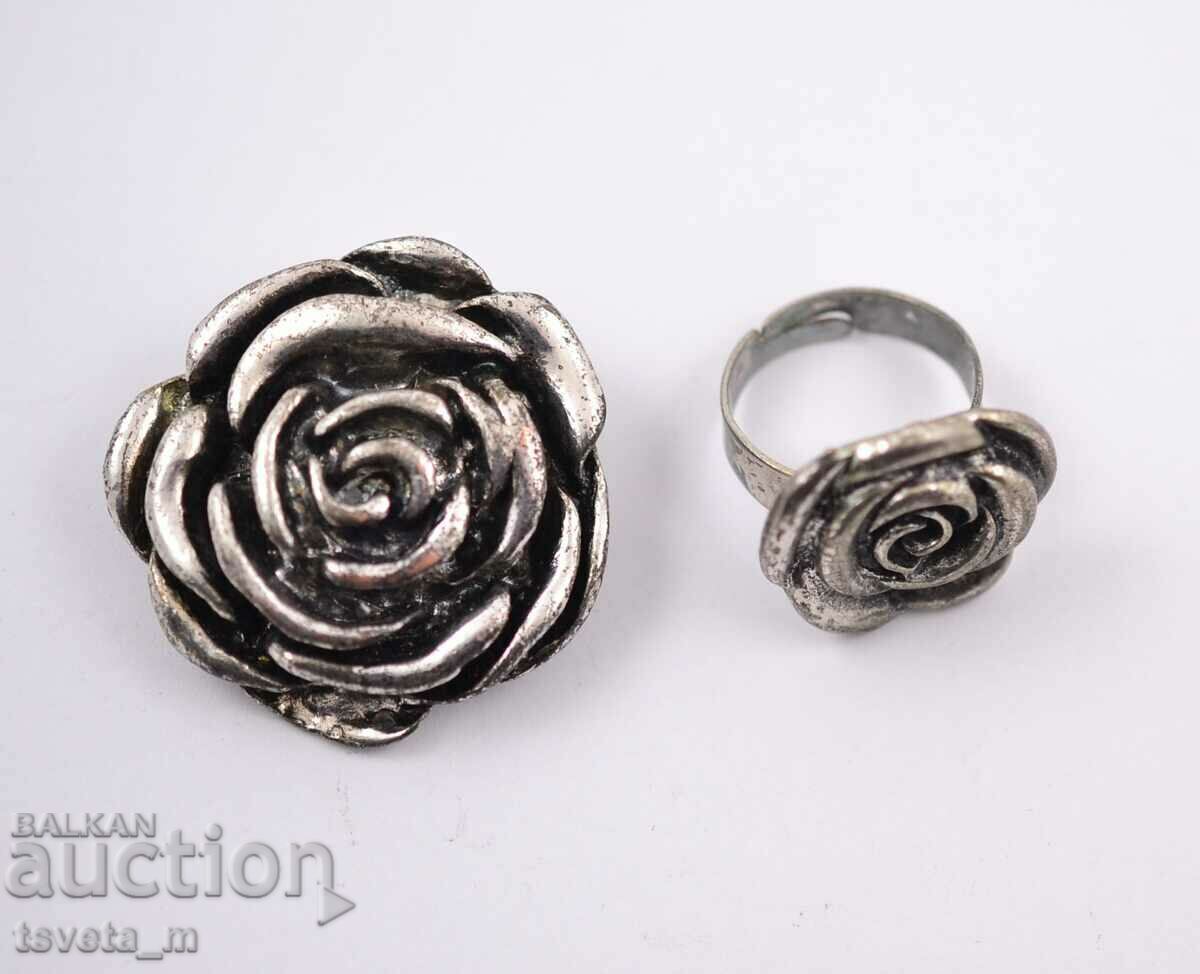 Комплект висулка и пръстен с променящ се размер, роза